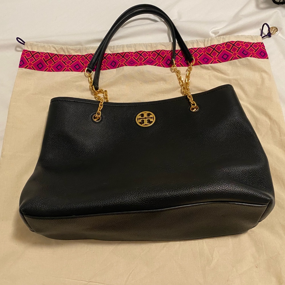 Tory Burch Black Leather Tote with Dust Bag!